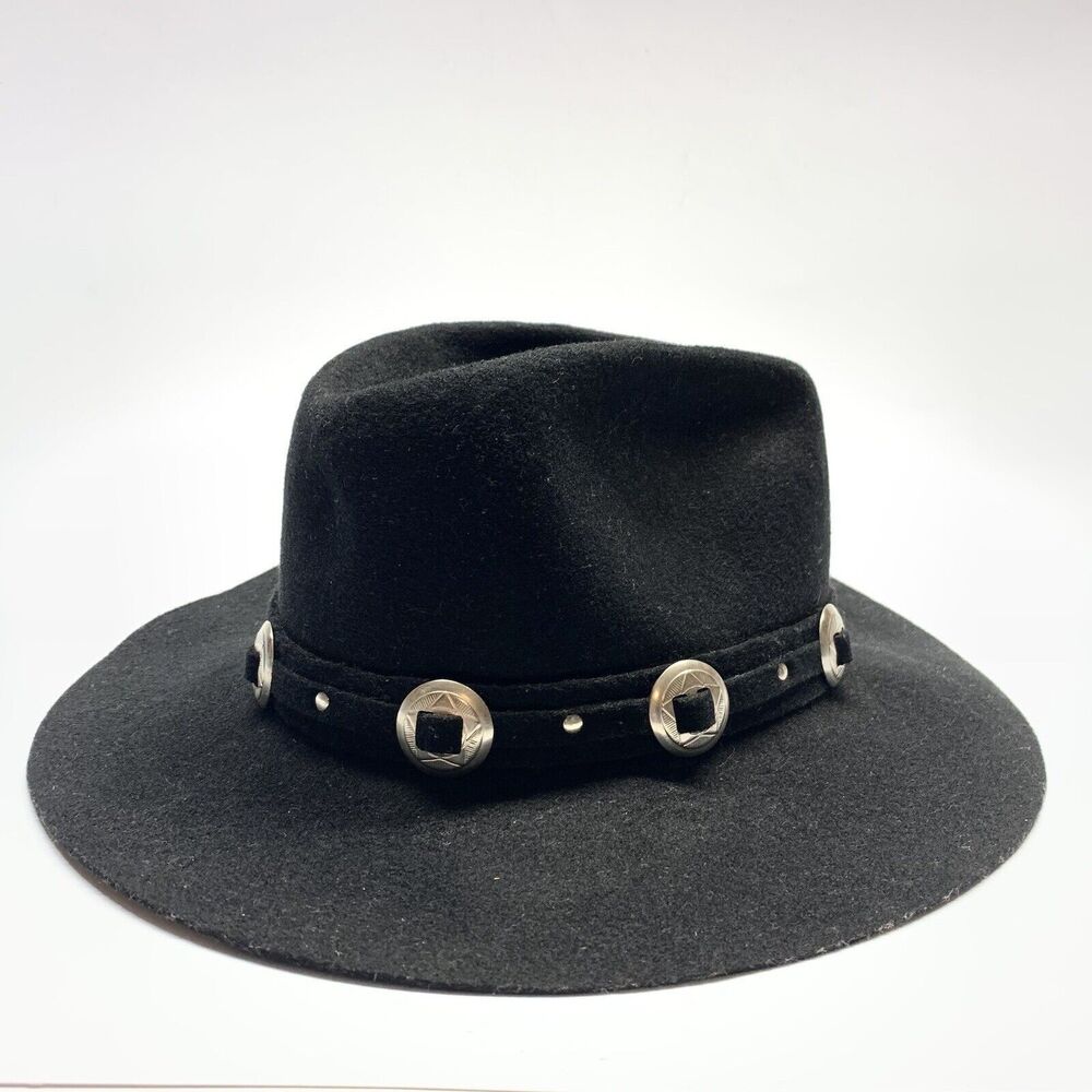 Eddy Bros 100% Wool Hat Medium Black Silver Buckle Band Made in USA  21" Dia